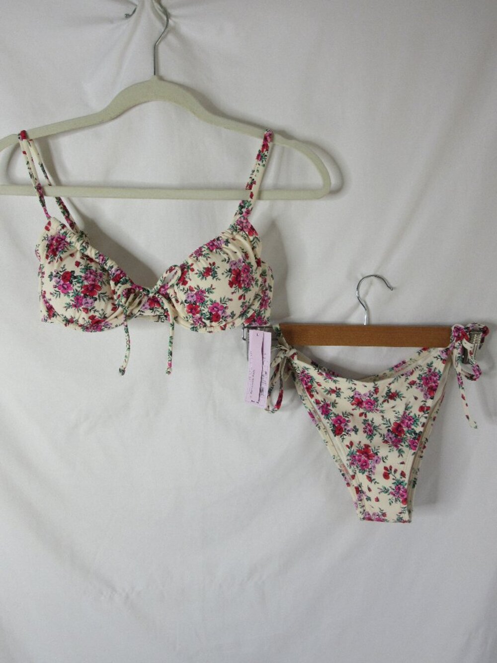 Wild Fable 2 Piece Bikini Cream Pink Green Floral Print Size Small and XS NWT